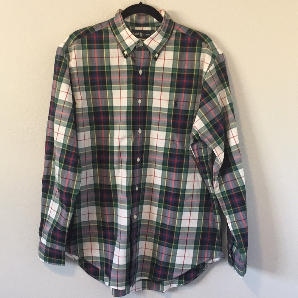 Ralph Lauren Green White Navy Plaid Button-Down Shirt